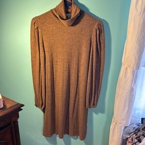 Size Small/Medium Ophelia Brown Ribbed Turtleneck Sweater Dress